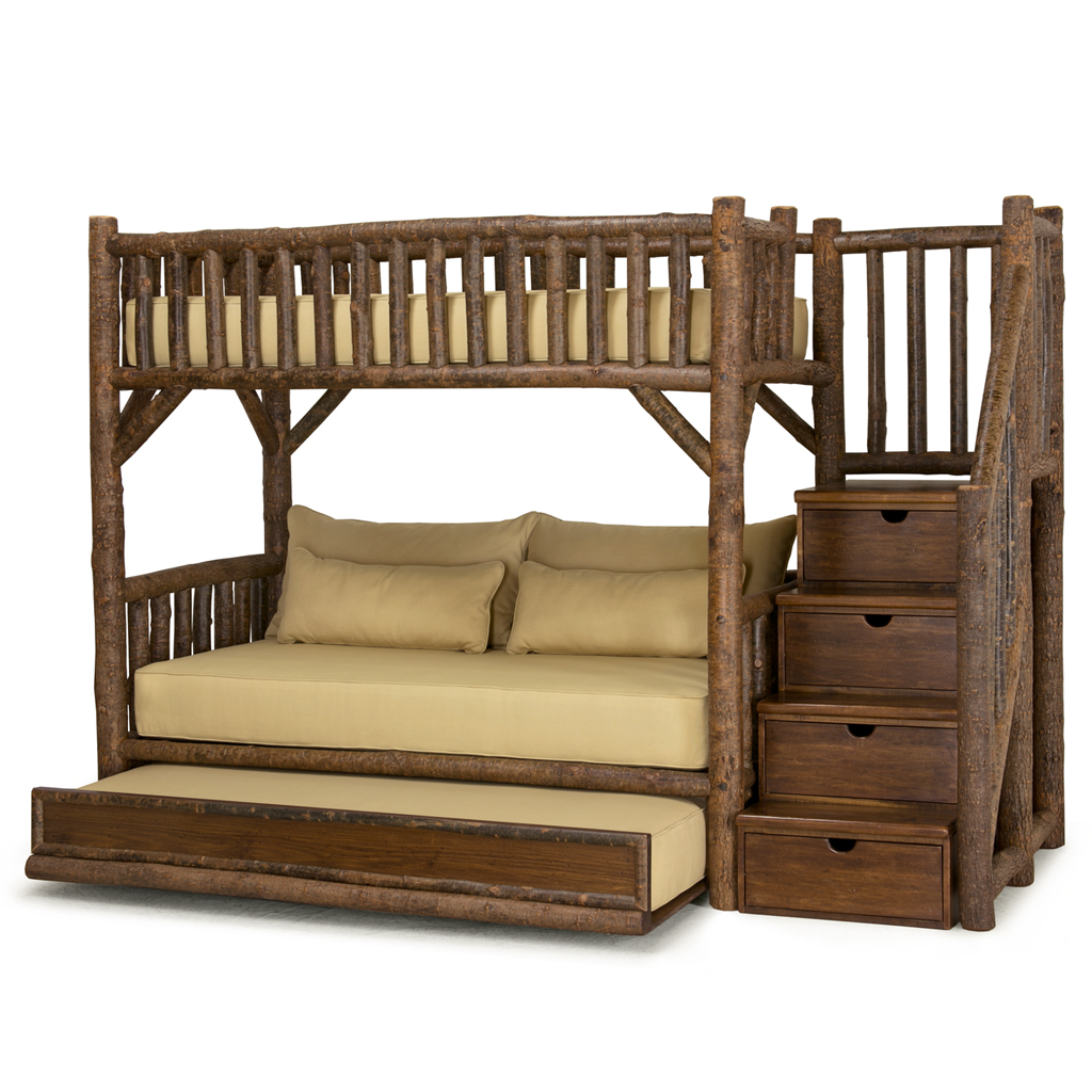 Kenzo Bunk Bed with Trundle and Stairs 4690R Natural finish La Lune Collection rustic furniture