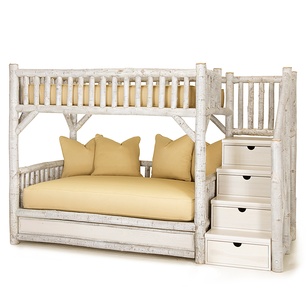 Kenzo Bunk Bed with Trundle and Stairs 4692R Whitewash finish La Lune Collection rustic furniture