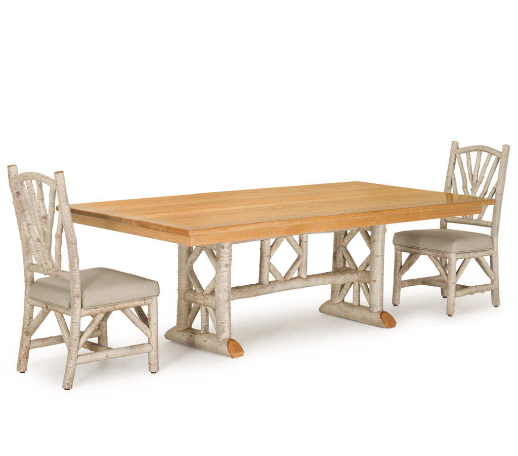 Bella Trestle Dining Table 3121-I with Light Pine Top, Lily Chairs 1400-I Sandstone finish La Lune Collection rustic furniture