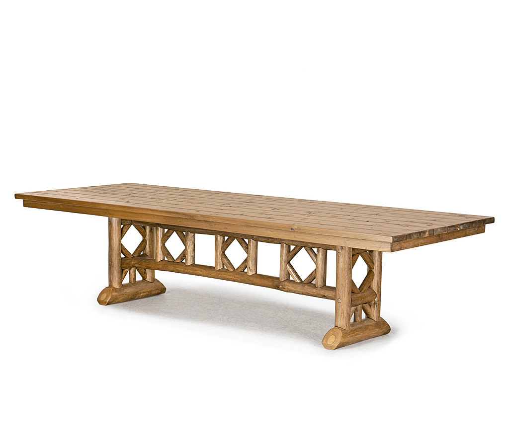 Bella Trestle Dining Table 3123-U Pecan Finish with Cedar Top La Lune Collection rustic furniture