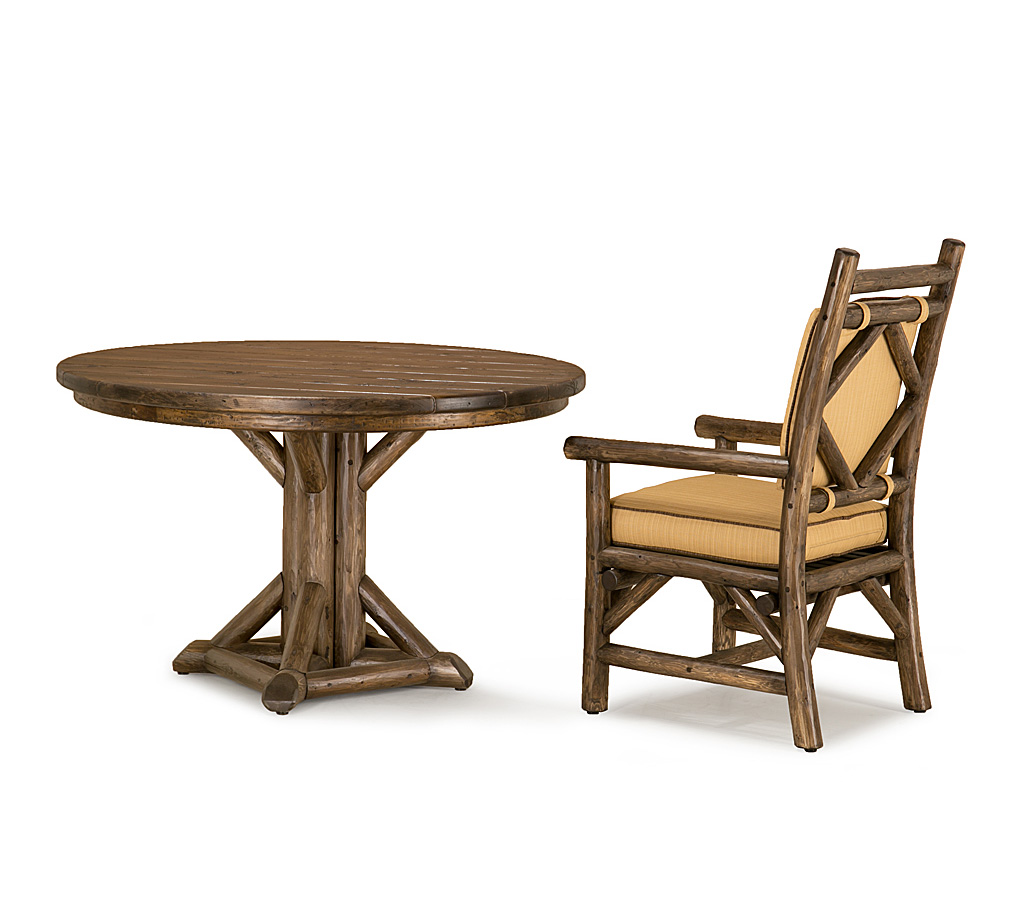 Aston Dining Table 3520-U, Rae Armchair 1295-U Kahlua finish with Medium Cedar Top La Lune Collection rustic furniture