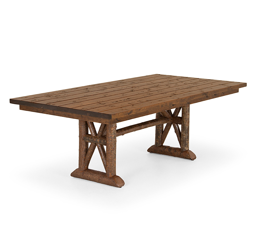 Linden Trestle Dining Table 3492-U Natural finish with Medium Cedar Top La Lune Collection rustic furniture