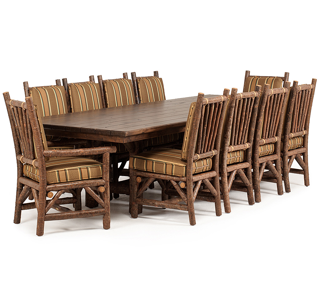 Trevor Dining Table 3076-U, Custom Side Chair and Armchair Natural finish Medium Cedar Top La Lune Collection rustic furniture