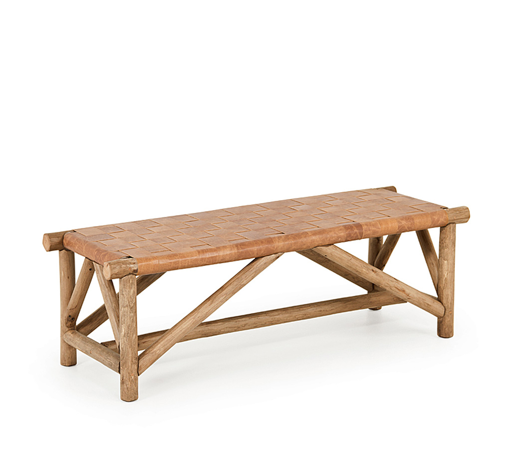 Ivan Woven Leather Bench 1147 Pecan finish La Lune Collection rustic furniture