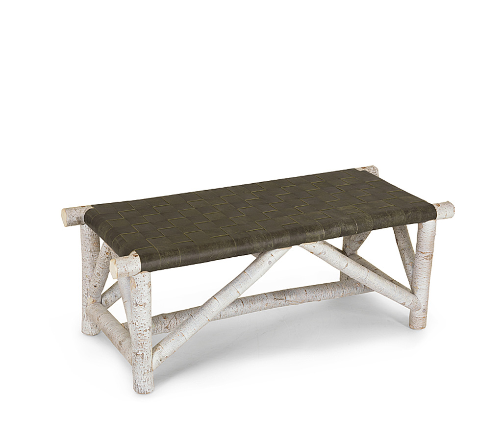 Ivan Woven Leather Bench 1147 Whitewash finish La Lune Collection rustic furniture