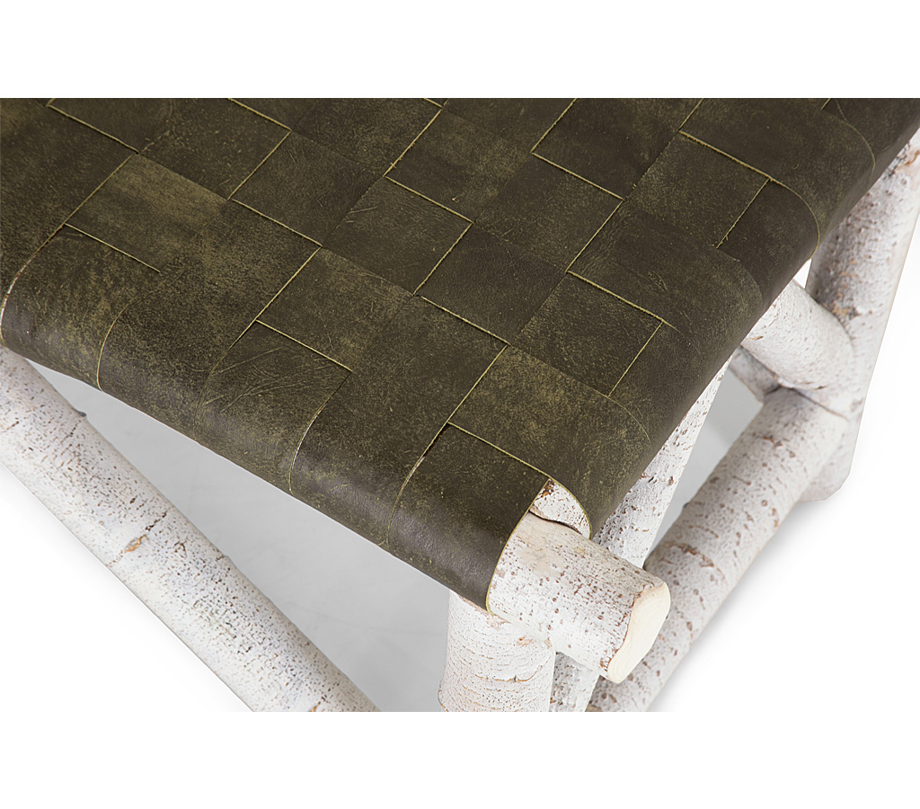 Ivan Woven Leather Bench 1147 Whitewash finish La Lune Collection rustic furniture